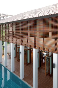 Modern Tropical 2-Story Home Design: The LP16 House Featuring North-South Ventilation, Private Pool, and Sustainable Wooden Louvers for Multi-Generational Living-1