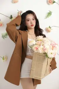 VGU No.177: Elegant Muse: Alluring Beauty in Brown Blazer & White Lace Amidst a Dreamy Floral Setting-1