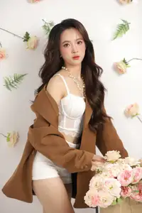 VGU No.177: Elegant Muse: Alluring Beauty in Brown Blazer & White Lace Amidst a Dreamy Floral Setting-6