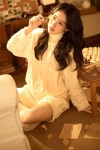 VGU No.93: Cozy Comfort: Girl Reading a Book in a Warm Sweater, Embracing Relaxed Home Style.-10