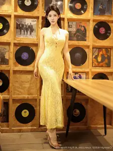 XiuRen No.10715: Li Shuang Er The Yellow Lace Dress Goddess, Pure Allure Amidst Vintage Charm-35
