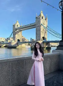 Elegant Pink Ao Dai at London's Tower Bridge: A Cultural Fusion-5