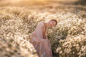 VGU No.118 Dreamy Girl in a Poetic Flower Field Bathed in Golden Hour Light-6
