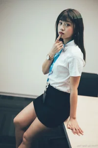 Sophisticated Office Lady Fashion: Ruoying in Elegant White Blouse, Black Pencil Skirt, and Sheer Stockings for a Professional Corporate Look-25