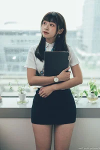 Sophisticated Office Lady Fashion: Ruoying in Elegant White Blouse, Black Pencil Skirt, and Sheer Stockings for a Professional Corporate Look-38