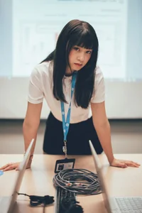 Sophisticated Office Lady Fashion: Ruoying in Elegant White Blouse, Black Pencil Skirt, and Sheer Stockings for a Professional Corporate Look-15