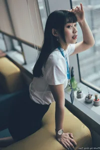 Sophisticated Office Lady Fashion: Ruoying in Elegant White Blouse, Black Pencil Skirt, and Sheer Stockings for a Professional Corporate Look-27