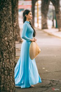 Graceful Vietnamese Woman in Blue Ao Dai Elegant Traditional Beauty-2