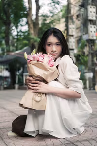 VGU No.56: The nostalgic beauty of a Vietnamese girl with gentle flowers, a dreamy and emotional gaze-8