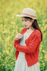 Gentle Beauty: A Girl in a Vibrant Rapeseed Flower Field, Spring Serenity-0