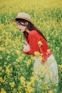 Gentle Beauty: A Girl in a Vibrant Rapeseed Flower Field, Spring Serenity-13