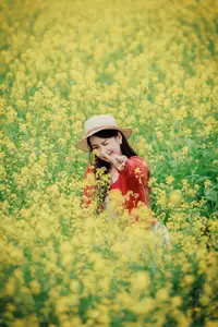 Gentle Beauty: A Girl in a Vibrant Rapeseed Flower Field, Spring Serenity-6