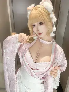 Captivating Coser Chunmomo: Pink Kimono Charm & Cute Cat Ears Part01-10