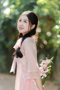 Poetic Beauty in Pink Ao Dai and White Lilies-6