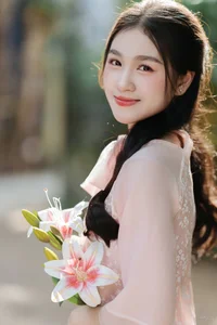 Poetic Beauty in Pink Ao Dai and White Lilies-5