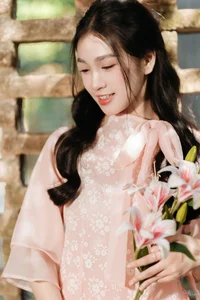 Poetic Beauty in Pink Ao Dai and White Lilies-9