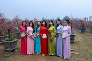 Hanoi Spring Vibes: Young Women in Traditional Ao Dai at Nhat Tan Peach Blossom Garden for Tet 2026-6