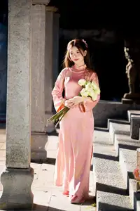 Captivating Serenity: Vietnamese Girl in Pink Ao Dai with Lotus Flowers1730591-22
