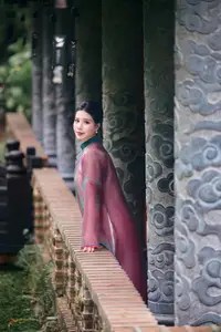Graceful East Asian Beauty: Traditional Charm in a Lush Green Garden-6