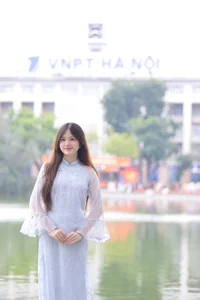 Elegant Traditional Ao Dai at Hoan Kiem Lake: A Timeless Fashion Journey Through the Heart of Hanoi, Vietnam-2
