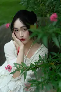 Elegant Woman in White Dress Amidst Lush Green Nature-11