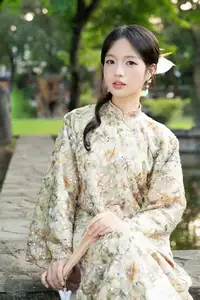 East Asian Traditional Beauty: Gentle Young Woman in Ao Dai with Elegant Wooden Fan-13