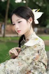 East Asian Traditional Beauty: Gentle Young Woman in Ao Dai with Elegant Wooden Fan-6
