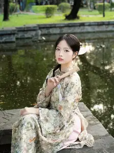 East Asian Traditional Beauty: Gentle Young Woman in Ao Dai with Elegant Wooden Fan-12