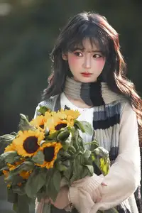 Youthful Beauty: A Gentle Girl Embracing Radiant Sunflowers-3