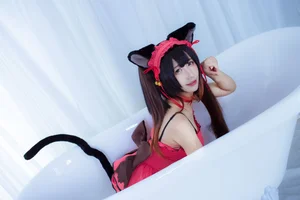 The Enchanting Charm of JiuQuJean as Neko Kurumi in Vibrant Red-4