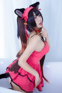 The Enchanting Charm of JiuQuJean as Neko Kurumi in Vibrant Red-6