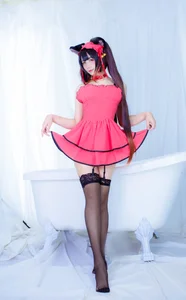 The Enchanting Charm of JiuQuJean as Neko Kurumi in Vibrant Red-3