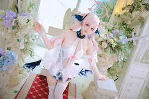 Pure Elegance: Coser RiNaiJiao as Koharu Shimoe in Blue Archive Wedding Dress (27P)-6