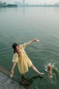 VGU No.135: Capturing Youthful Radiance: Girl in Yellow Dress Finds Serenity by the Lakeside.-7