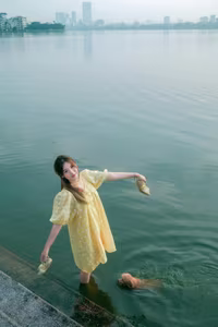 VGU No.135: Capturing Youthful Radiance: Girl in Yellow Dress Finds Serenity by the Lakeside.-9