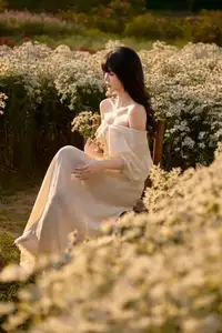 Poetic Beauty in a Daisy Garden: Serene Moments Under Gentle Sunset Glow. Discover This Dreamy Scene!-3