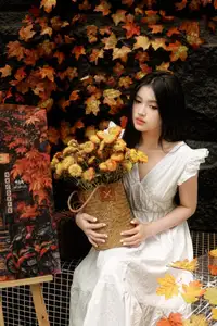 VGU No.169: Discovering Serene Autumn Charm with an Asian Beauty and Golden Chrysanthemums.-1