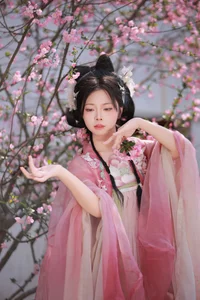 Aesthetic Pink Cherry Blossom Portraits: Art Language Vol.9138 Featuring Model A Ji Yuan Zi – Stunning Spring Photography Collection-6