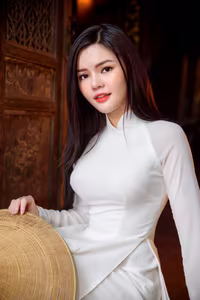 VGU No.69: Graceful Vietnamese beauty in pristine white Ao Dai with pure lotus, exuding captivating Asian charm.-5