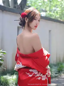Jin Yun Xi Yuki: Enchanting Beauty in a Fiery Red Kimono, Captivating Every Gaze - XiuRen No.10683-5