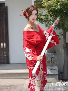 Jin Yun Xi Yuki: Enchanting Beauty in a Fiery Red Kimono, Captivating Every Gaze - XiuRen No.10683-6