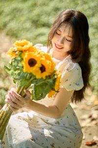 Charming Beauty with Sunflowers in a Natural Landscape-11