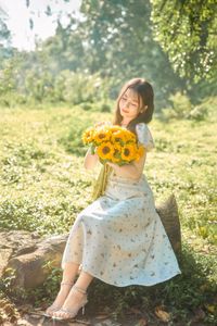 Charming Beauty with Sunflowers in a Natural Landscape-17