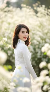 VGU No.100: Serene Beauty A Vietnamese Girl in Ao Dai Embracing a Radiant Daisy Field-0