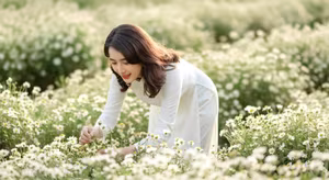 VGU No.100: Serene Beauty A Vietnamese Girl in Ao Dai Embracing a Radiant Daisy Field-8