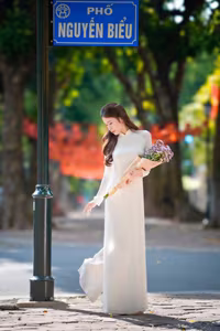 VGU No.103: Graceful Vietnamese Girl in Ao Dai Amidst Autumn Flowers-6