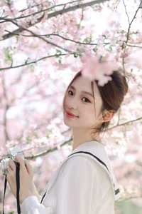 Spring Muse: Pure Elegance in JK Uniform Amidst Blossoms-28