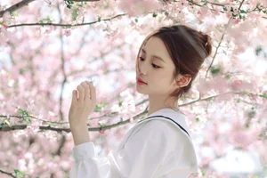 Spring Muse: Pure Elegance in JK Uniform Amidst Blossoms-30
