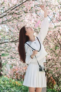 Spring Muse: Pure Elegance in JK Uniform Amidst Blossoms-8