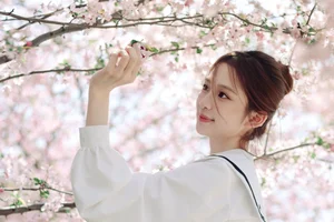 Spring Muse: Pure Elegance in JK Uniform Amidst Blossoms-26
